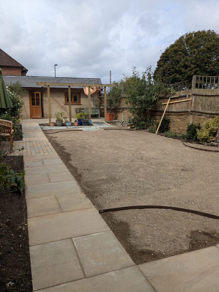 A garden being built